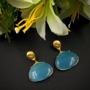 ARNAS 1 PAIR PACK OF BRASS GOLDEN DANGLER EARRING WITH BIG SKY BLUE MONALISA STONE