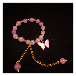 Pink Onyx Beads Butterfly Bracelet