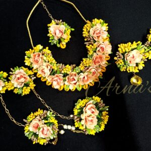 Peach and Yellow Color Combination Haldi Set
