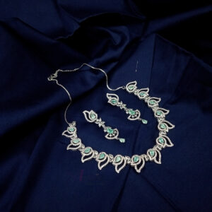 ARNAS SILVER TONED AMERICAN DIAMOND TURQUOISE MONALISA STONE DESIGNER NECKLACE SET