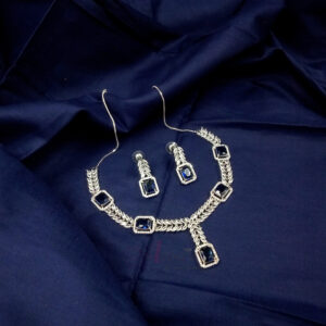 ARNAS SILVER TONED AMERICAN DIAMOND MID-NIGHT BLUE DESIGNER NECKLACE SET