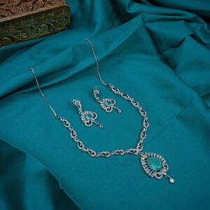 ARNAS SILVER TONED AMERICAN DIAMOND DANGLER-EARRINGS DESIGNER NECKLACE SET