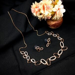 ARNAS ROSE GOLD TONED AMERICAN DIAMOND STUDED EARRINGS SLICK STYLISH NECKLACE SET