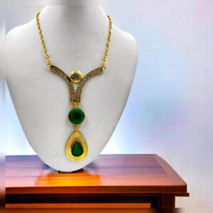 ARNAS MATT GOLDEN BRASS-PLATED SEMI PRECIOUS STONE - DANGLER EARRINGS SLICK NECKLACE SET