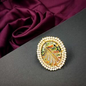 1 PC TANJOR PAINTING | HAND PAINTED ON SEMI PRECIOUS STONE GAJRA SILVER FINGER RING