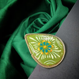 1 PC OLIVE WHITE GOLDEN BLUE HAND PAINTED SILVER FINGER RING