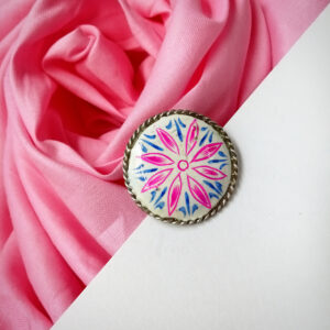 1 PC WHITE PINK BLUE HAND PAINTED SILVER FINGER RING