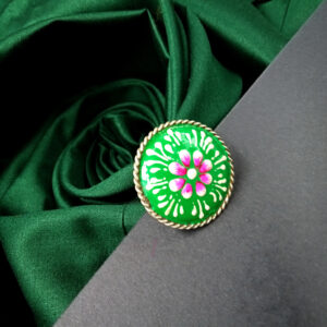 1 PC GREEN PINK WHITE HAND PAINTED SILVER FINGER RING