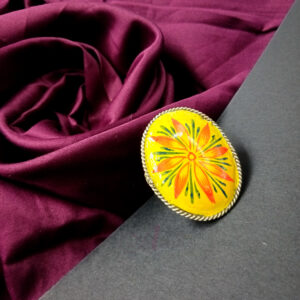 1 PC YELLOW GREEN ORANGE HAND PAINTED SILVER FINGER RING