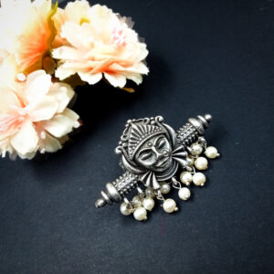 1 PC DEVI MOTIF GHUNGROO ADJUSTABLE SILVER FINGER RING