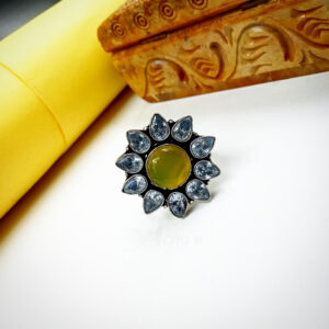 1 PC YELLOW MONALISA STONE SIMPLE ADJUSTABLE SILVER FINGER RING