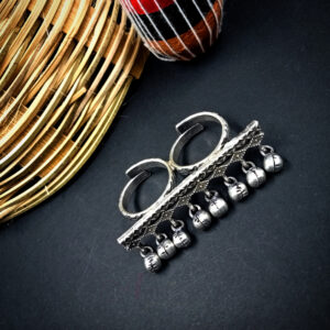 1 PC DOUBLE RING GHUNGROO ADJUSTABLE SILVER FINGER RING