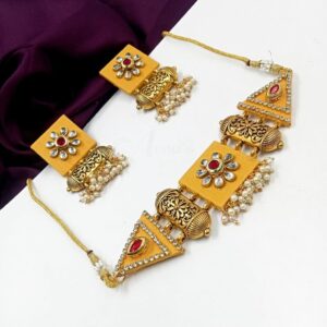 FABRICJ0003- ARNAS HANDMADE YELLOW FABRIC JEWELLERY