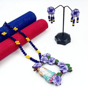 CLAYJEWELLERY005- ARNAS HANDCRAFTED CLAY JEWELLERY SET WITH FLORAL IDOL MOTIF PENDANT & EARRINGS