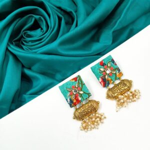 FABRICJ0004- ARNAS 1 PAIR OF HANDMADE MINT BLUE FABRIC EARRINNGS
