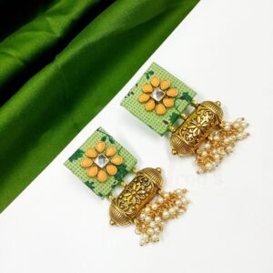 FABRICJ0005- ARNAS 1 PAIR OF HANDMADE LIGHT GREEN FABRIC EARRINGS