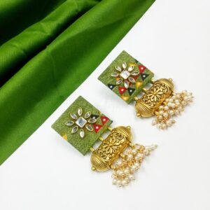 FABRICJ0006- ARNAS 1 PAIR OF HANDMADE PARROT GREEN FABRIC EARRINGS