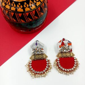 FABRICJ0009- ARNAS 1 PAIR OF HANDMADE MAROON FABRIC EARRINNGS