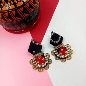 FABRICJ0010- ARNAS 1 PAIR OF HANDMADE RED & BLACK FABRIC EARRINNGS