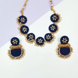 FABRICJ0015- ARNAS HANDMADE VIOLET FABRIC WITH OXIDIZED TABIZ JEWELLERY SET