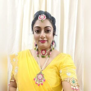 FABRICJ0017- ARNAS HANDMADE PINK & GREEN DESIGNER FABRIC JEWELLERY SET