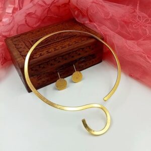 ARNAS MATT GOLD BRASS-PLATED HASLI NECKLACE & EAR RING SET