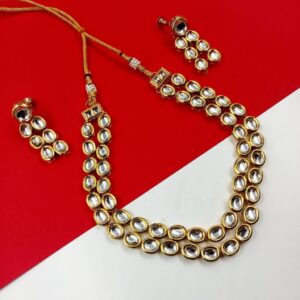 KUNDANSET0001- ARNAS DOUBLE LAYER PREMIUM QUALITY MEENAKARI KUNDAN NECKLACE EAR RINGS COMBO