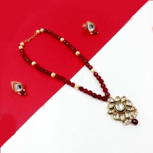 KUNDANSET0005- ARNAS ONYX BEADS WITH PREMIUM QUALITY MEENAKARI KUNDAN NECKLACE EAR RINGS COMBO