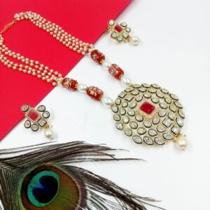 KUNDANSET0006- ARNAS DESIGNER PREMIUM QUALITY POLKI KUNDAN NECKLACE EAR RINGS COMBO