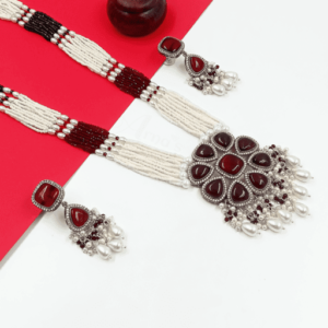 KUNDANSET0008- ARNAS PREMIUM QUALITY KUNDAN WITH AD STONE & LOOK ALIKE PEARL NECKLACE EAR RINGS COMBO