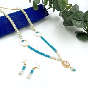 ARNAS ONYX BEADS WITH LOOK ALIKE PEARL & PREMIUM QUALITY KUNDAN NECKLACE EAR RINGS COMBO