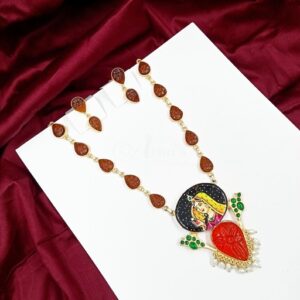 ARNAS HAND PAINTED GODESS RADHA TANJORE ART ON BLACK STONE TRADITIONAL JEWELLERY NECKLACE SET