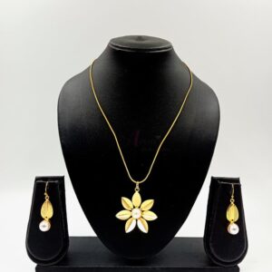 ARNAS MATT GOLD BRASS-PLATED FLORAL MOTIF WITH LOOK ALIKE PEARL JEWELLERY SET