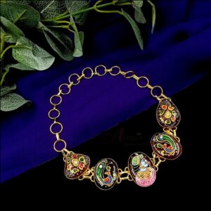 ARNAS HAND PAINTED SHREE KRISHNA LMOTIF TANJORE ART ON BROWN STONE TRADITIONAL JEWELLERY NECKLACE