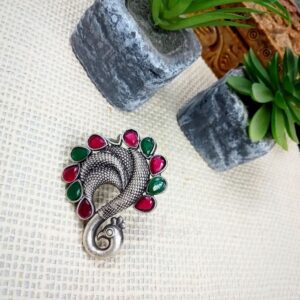 1 PC PEACOCK MOTIVE STONE SET BIG SILVER RING