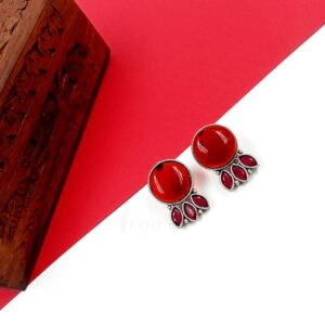 ARNAS 1 PAIR PACK OF SILVER ROUND MOTIF MONALISA STONE SET EARRINGS