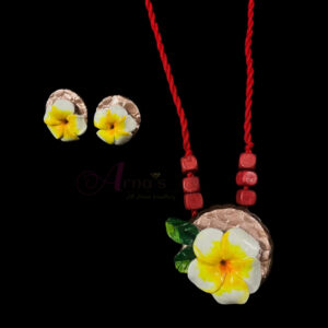 CLAYJEWELLERY007- ARNAS HANDCRAFTED CLAY JEWELLERY SET WITH INTRICATE YELLOW FLORAL MOTIF PENDANT & EARRINGS