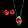 CLAYJEWELLERY008- ARNAS HANDCRAFTED CLAY JEWELLERY SET WITH INTRICATE RED FLORAL MOTIF PENDANT & EARRINGS