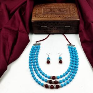 BEADSJEWELLERY0002- ARNAS HANDCRAFTED BLUE & MAROON BEADS JEWELLERY SET