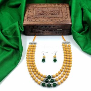 BEADSJEWELLERY0003- ARNAS HANDCRAFTED YELLOW & GREEN BEADS JEWELLERY SET