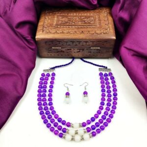 BEADSJEWELLERY0004- ARNAS HANDCRAFTED PURPLE & WHITE BEADS JEWELLERY SET