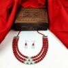 BEADSJEWELLERY0005- ARNAS HANDCRAFTED RED & WHITE BEADS JEWELLERY SET