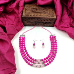 BEADSJEWELLERY0006- ARNAS HANDCRAFTED DARK & LIGHT PINK BEADS JEWELLERY SET