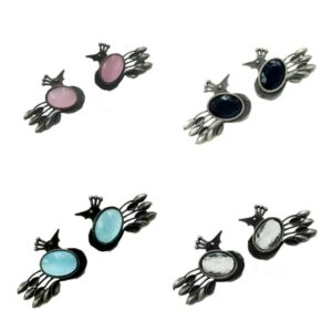 SILVER BIRD MOTIVE MONALISA STONE SET EARRINGS