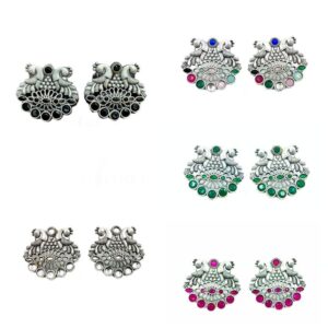 SILVER DESIGNER MOTIVE MONALISA STONE SET EARRINGS