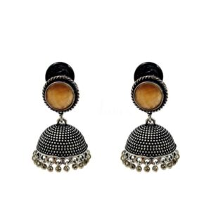 SILVER DESIGNER MOTIVE MONALISA STONE WITH JHUMKA SET EARRINGS