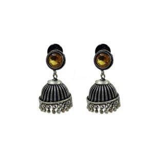 SILVER DESIGNER MOTIVE MONALISA STONE WITH JHUMKA SET EARRINGS
