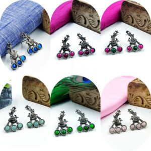 ARNAS 1 PAIR PACK OF SILVER DESIGNER MOTIF STONE SET EARRINGS