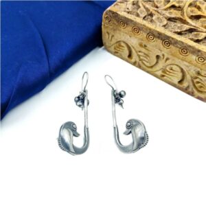 ARNAS 1 PAIR PACK OF SILVER DESIGNER BIRD MOTIF WITH GHUNGROO SET EARRINGS