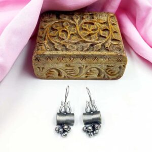 ARNAS 1 PAIR PACK OF SILVER SHIVA TRIDENT MOTIF WITH JHUMKA SET EARRINGS